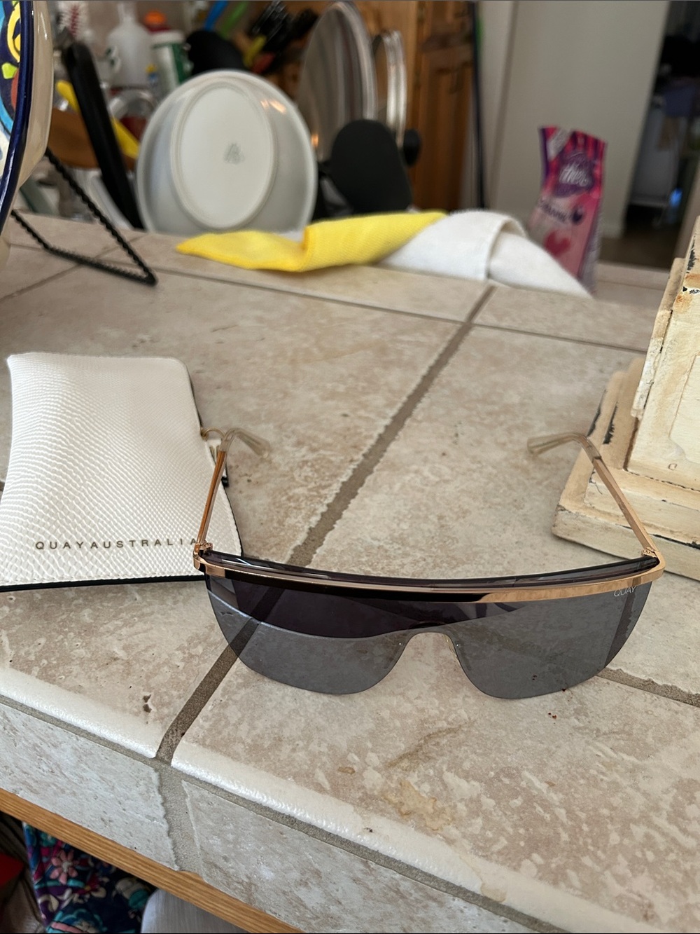 Quay Australia Shield Sunglasses in Black and Gold-Tone